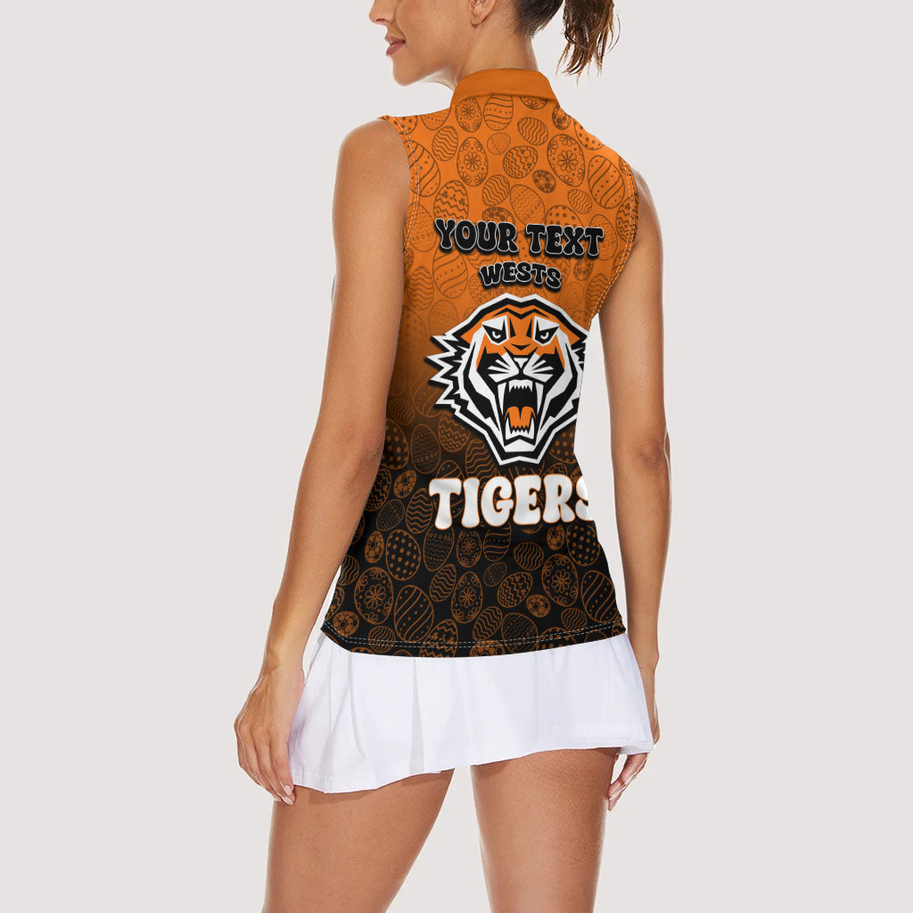 Personalized Wests Tigers Women Sleeveless Polo Shirt Easter Mascot - Colorful Eggs Cartoon Style