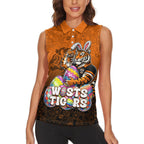 Personalized Wests Tigers Women Sleeveless Polo Shirt Easter Mascot - Colorful Eggs Cartoon Style