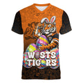 Personalized Wests Tigers Women V-Neck T-Shirt Easter Mascot - Colorful Eggs Cartoon Style