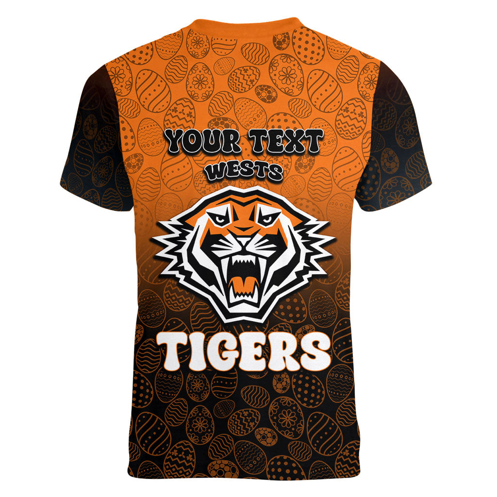 Personalized Wests Tigers Women V-Neck T-Shirt Easter Mascot - Colorful Eggs Cartoon Style