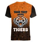 Personalized Wests Tigers Women V-Neck T-Shirt Easter Mascot - Colorful Eggs Cartoon Style