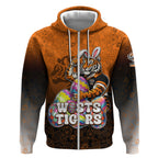 Personalized Wests Tigers Zip Hoodie Easter Mascot - Colorful Eggs Cartoon Style