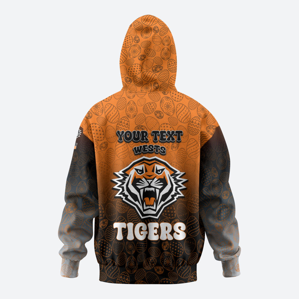 Personalized Wests Tigers Zip Hoodie Easter Mascot - Colorful Eggs Cartoon Style