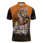 Personalized Wests Tigers Zipper Polo Shirt Easter Mascot - Colorful Eggs Cartoon Style