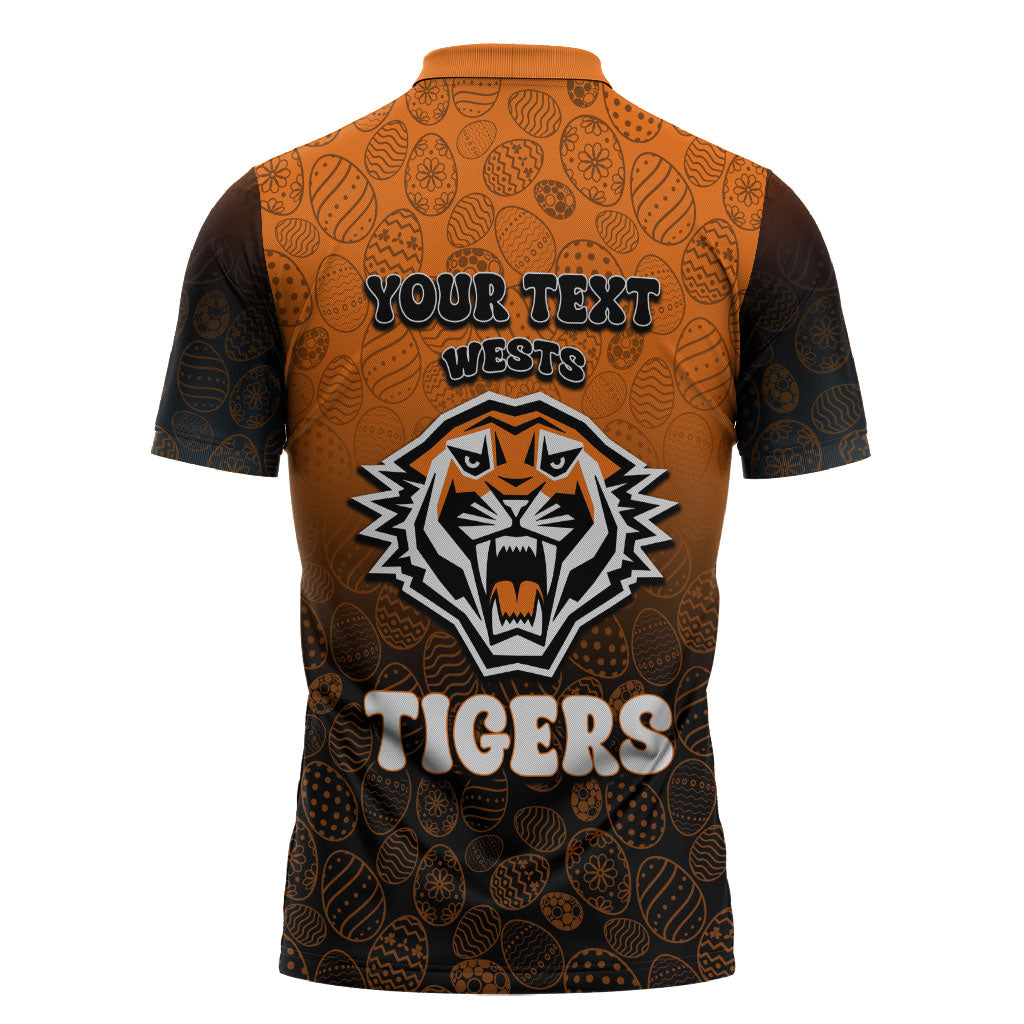 Personalized Wests Tigers Zipper Polo Shirt Easter Mascot - Colorful Eggs Cartoon Style