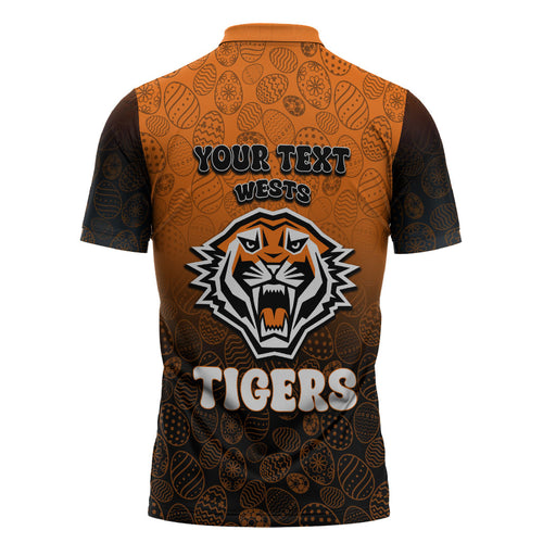 Personalized Wests Tigers Zipper Polo Shirt Easter Mascot - Colorful Eggs Cartoon Style
