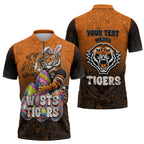Personalized Wests Tigers Zipper Polo Shirt Easter Mascot - Colorful Eggs Cartoon Style