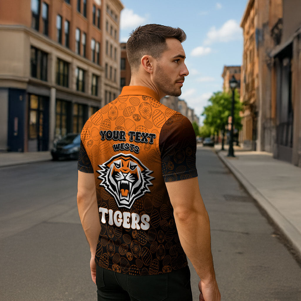 Personalized Wests Tigers Zipper Polo Shirt Easter Mascot - Colorful Eggs Cartoon Style