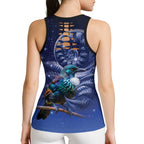 Tui Bird Matariki Galaxy Hollow Tank Top Koru Silver Fern Aotearoa