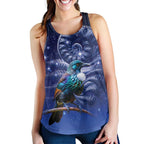 Tui Bird Matariki Galaxy Women Racerback Tank Koru Silver Fern Aotearoa