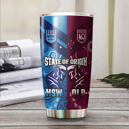 QLD Maroons And NSW Blues Rugby Tumbler State of Origin Indigenous LT14