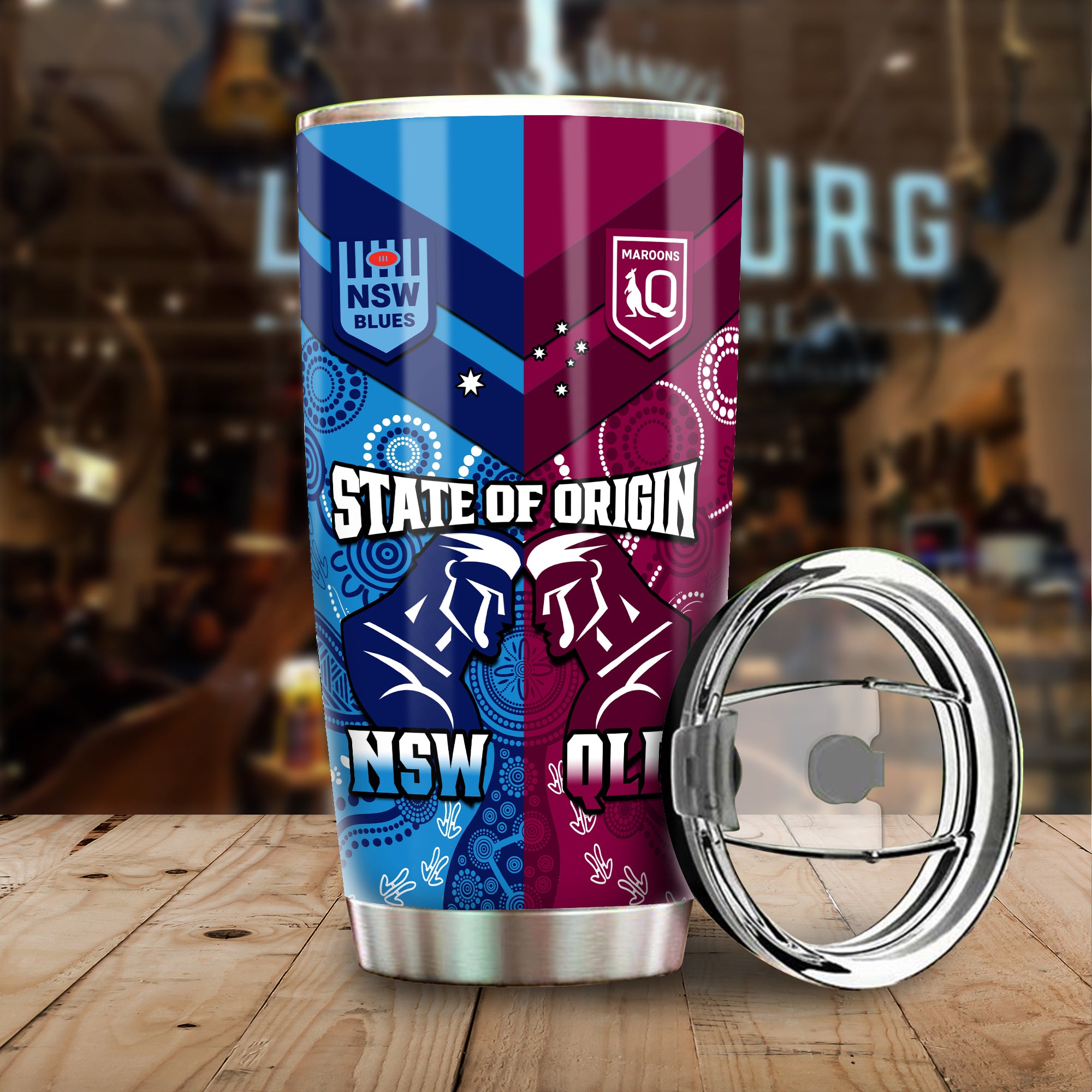 QLD Maroons And NSW Blues Rugby Tumbler State of Origin Indigenous LT14