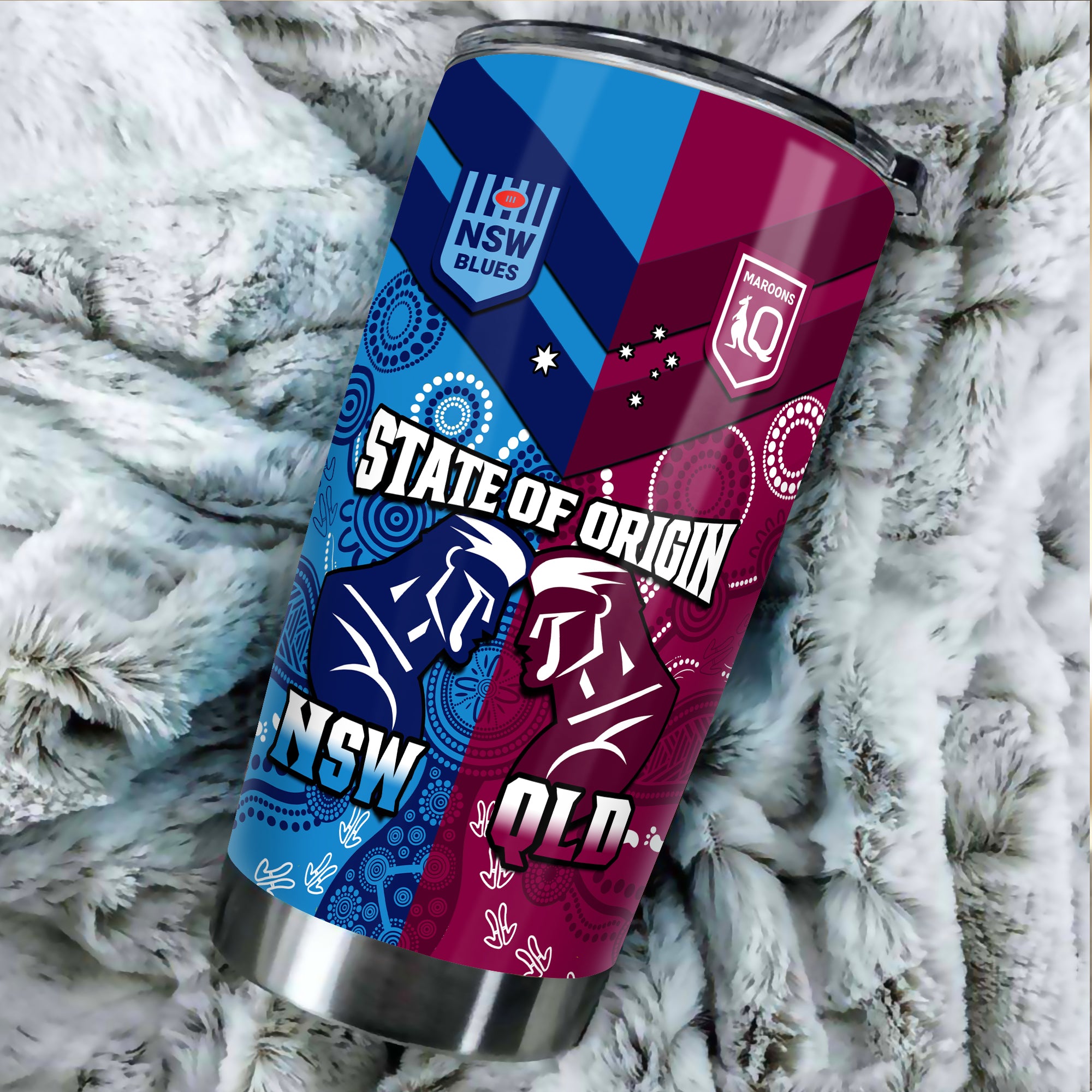 QLD Maroons And NSW Blues Rugby Tumbler State of Origin Indigenous LT14