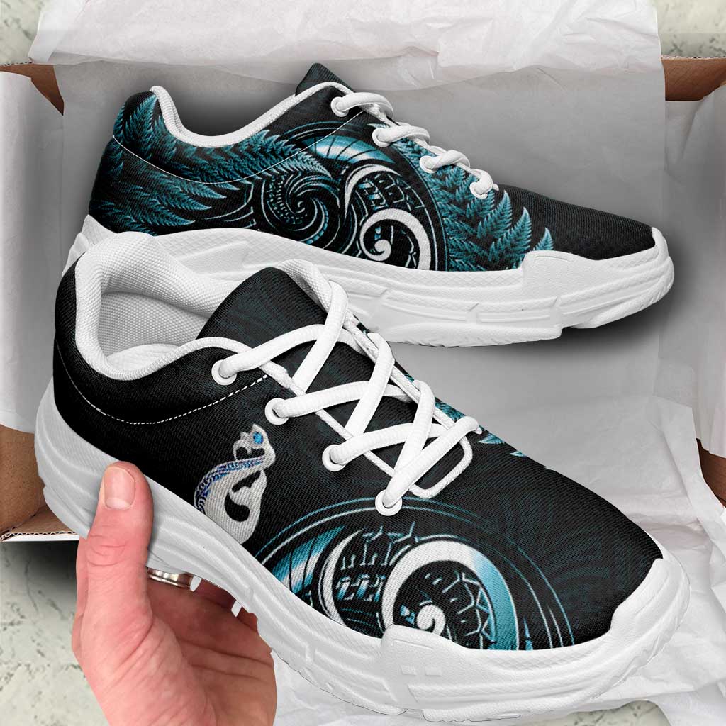 Turquoise New Zealand Chunky Sneakers Aotearoa Silver Fern With Manaia Maori Unique