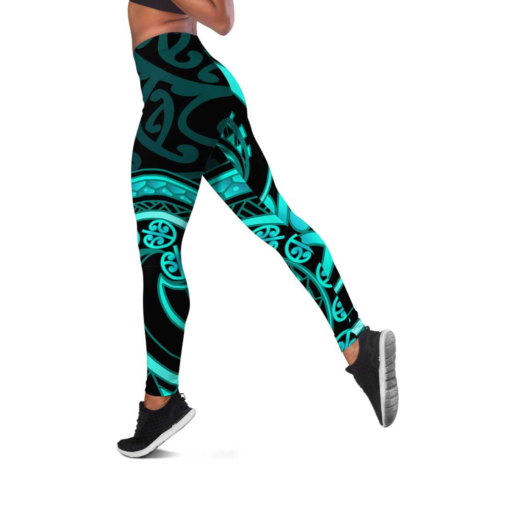 Turquoise New Zealand Mangopare Leggings Aotearoa Maori Koru Style