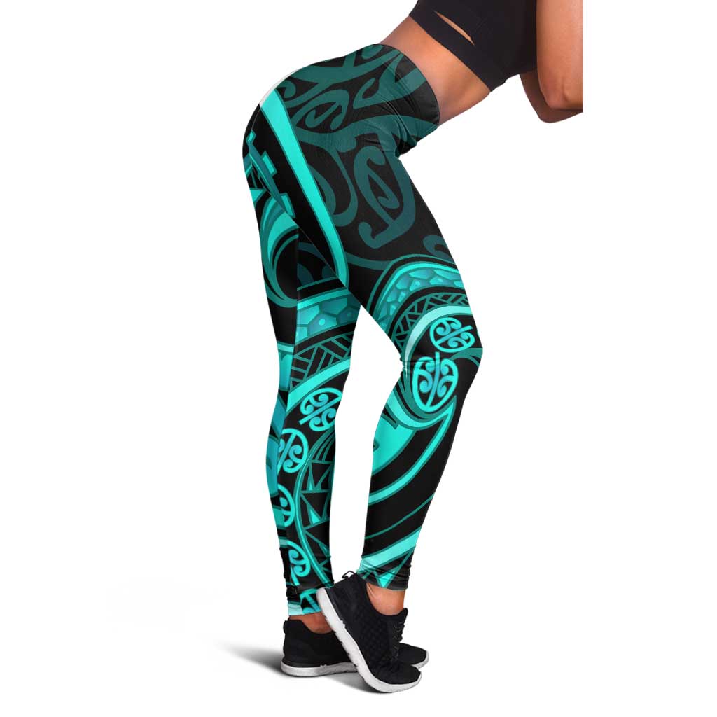 Turquoise New Zealand Mangopare Leggings Aotearoa Maori Koru Style
