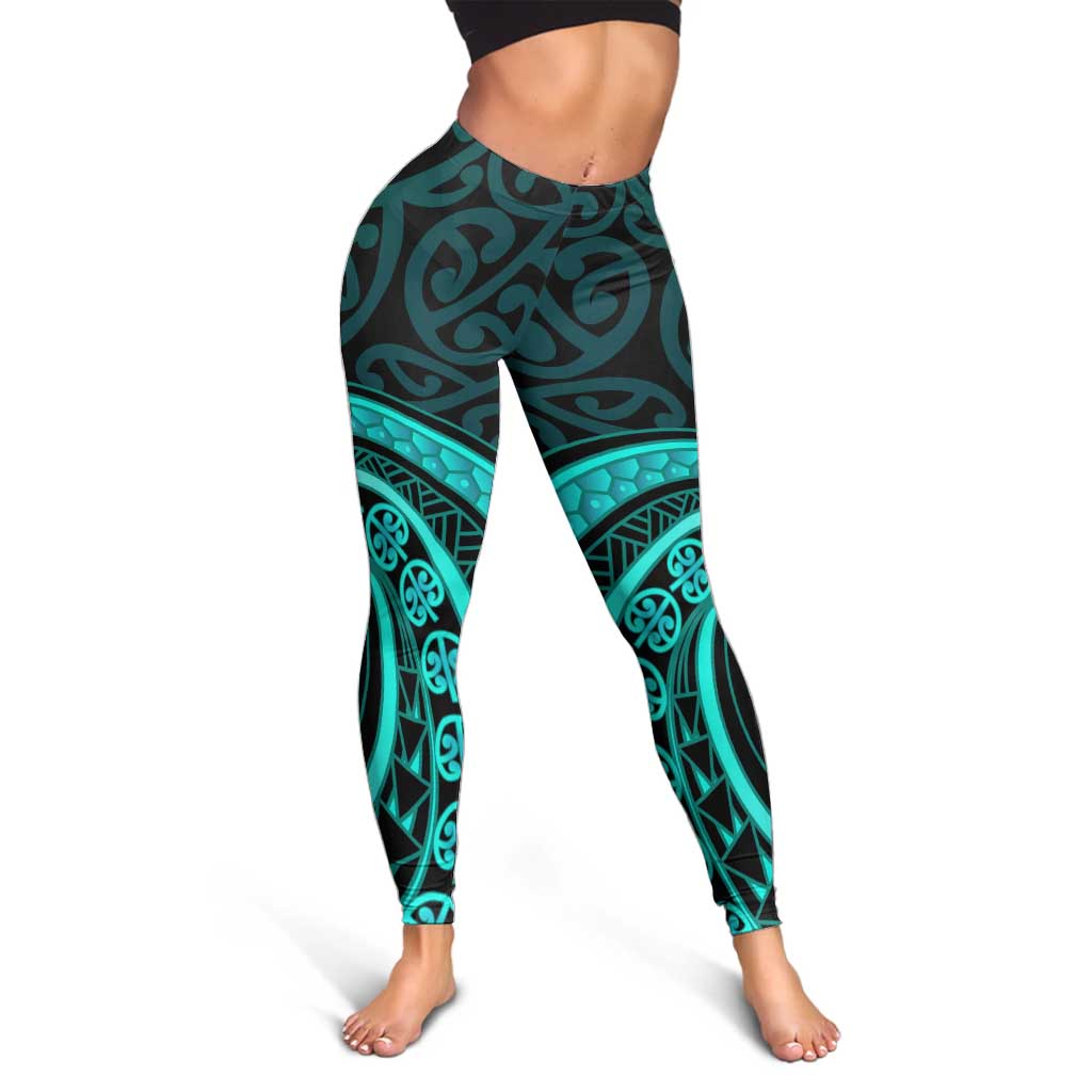 Turquoise New Zealand Mangopare Leggings Aotearoa Maori Koru Style