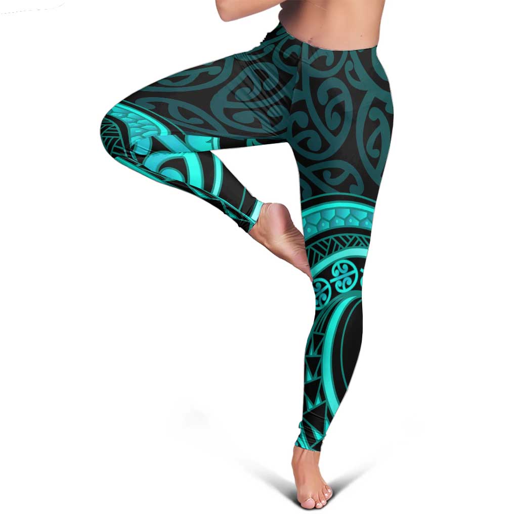 Turquoise New Zealand Mangopare Leggings Aotearoa Maori Koru Style
