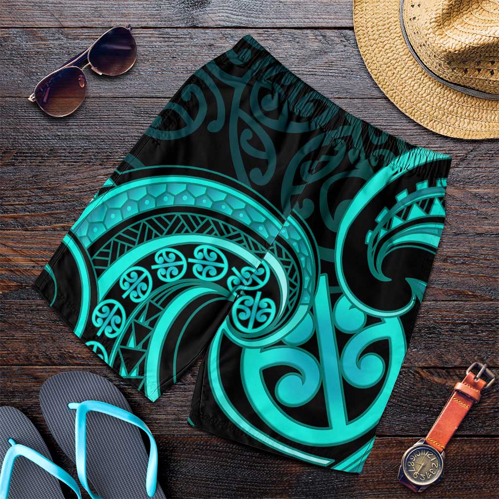 Turquoise New Zealand Mangopare Shorts for Men Aotearoa Maori Koru Style