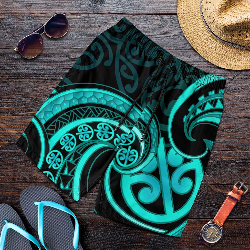 Turquoise New Zealand Mangopare Shorts for Men Aotearoa Maori Koru Style