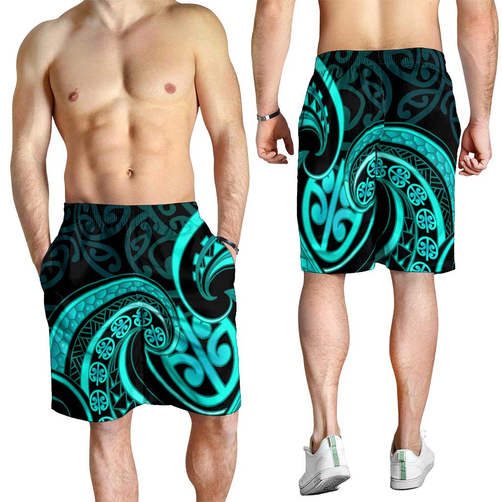 Turquoise New Zealand Mangopare Shorts for Men Aotearoa Maori Koru Style