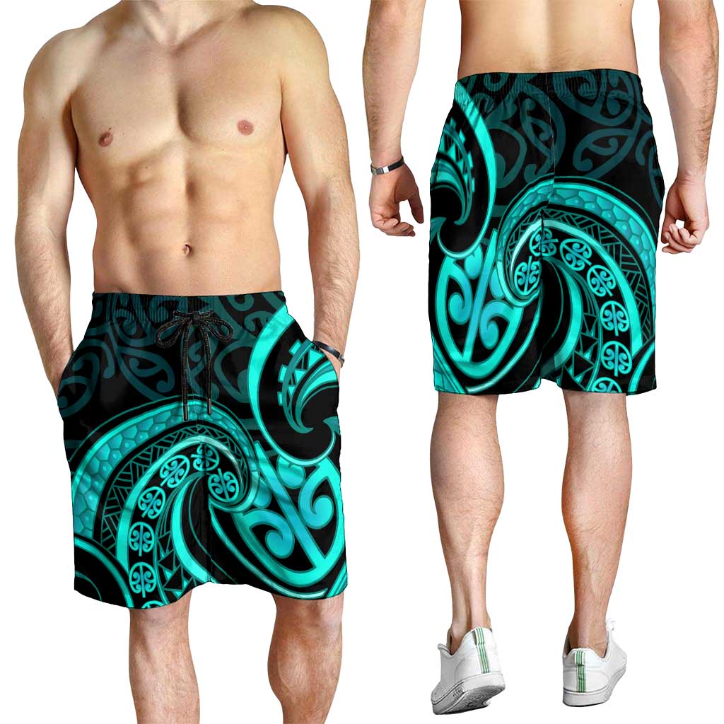 Turquoise New Zealand Mangopare Shorts for Men Aotearoa Maori Koru Style