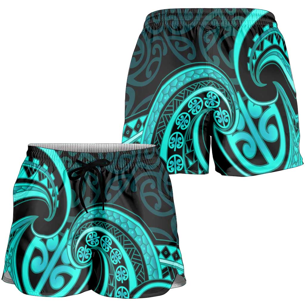 Turquoise New Zealand Mangopare Shorts for Women Aotearoa Maori Koru Style