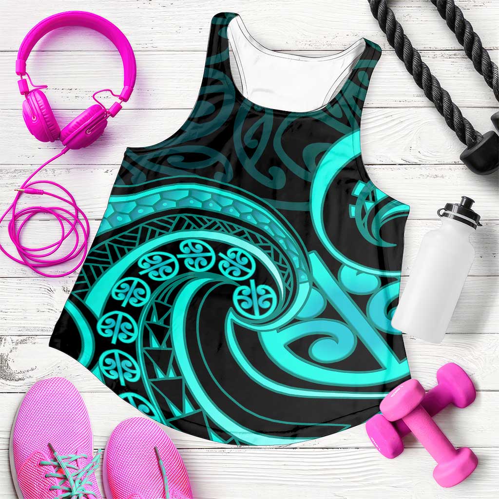 Turquoise New Zealand Mangopare Women Racerback Tank Aotearoa Maori Koru Style