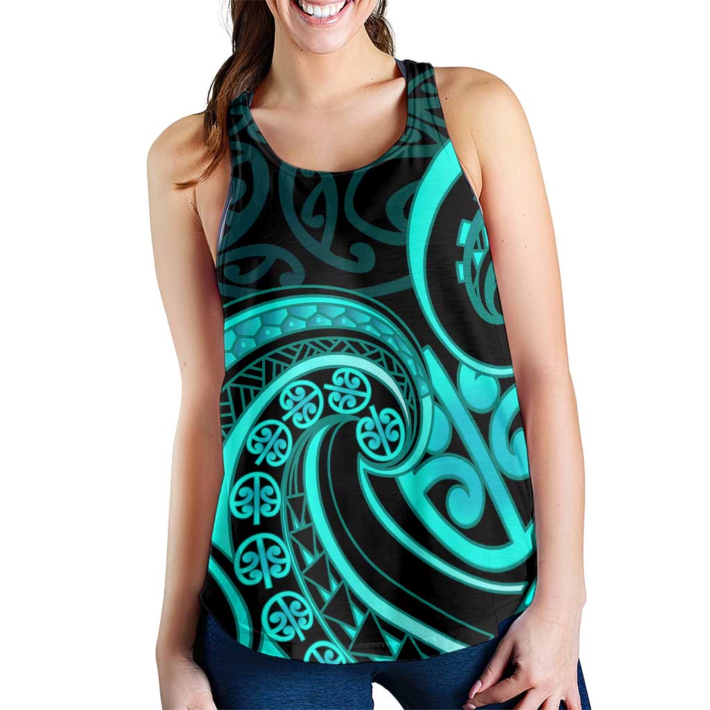 Turquoise New Zealand Mangopare Women Racerback Tank Aotearoa Maori Koru Style