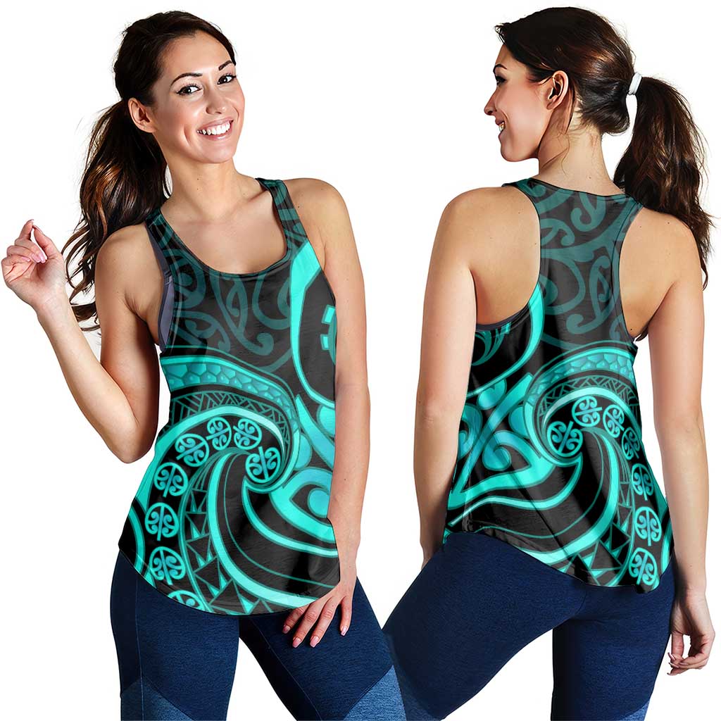 Turquoise New Zealand Mangopare Women Racerback Tank Aotearoa Maori Koru Style