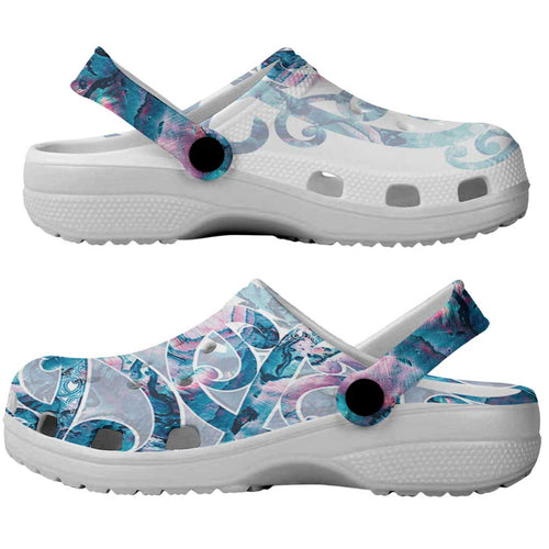 Turquoise Paua Shell Maori Clogs Shoes Koru Kowhaiwhai