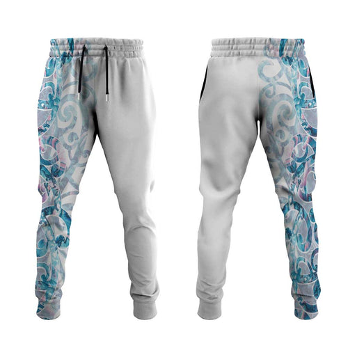 Turquoise Paua Shell Maori Jogger Pants Koru Kowhaiwhai