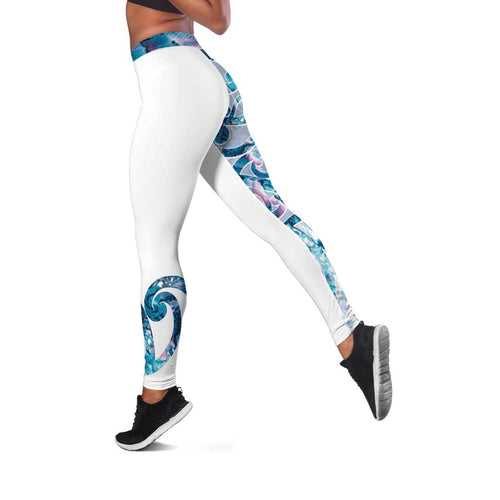Turquoise Paua Shell Maori Leggings Koru Kowhaiwhai