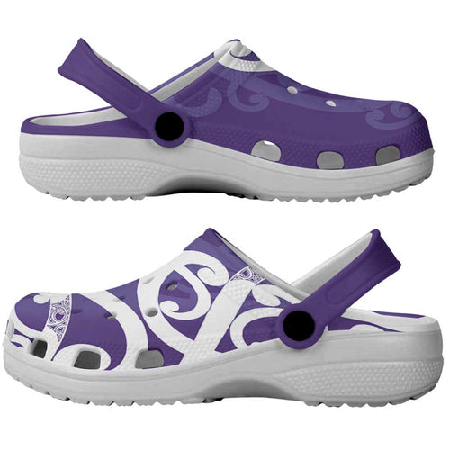 Violet Green Maori Clogs Shoes Koru Kowhaiwhai