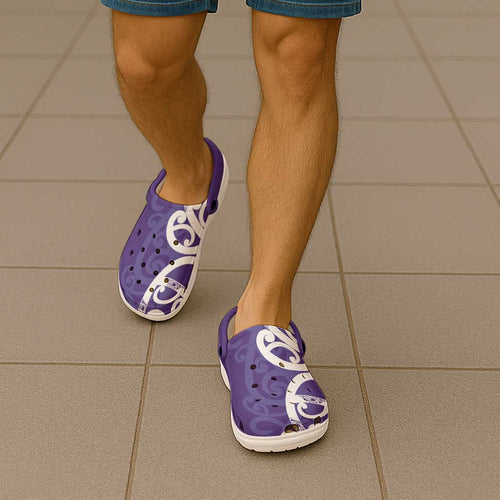 Violet Green Maori Clogs Shoes Koru Kowhaiwhai