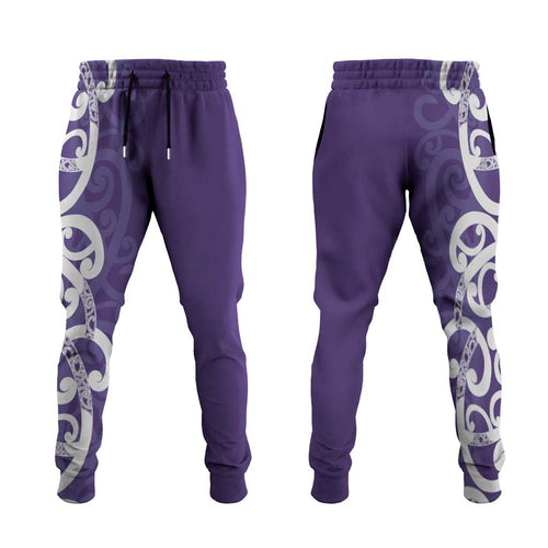 Violet Green Maori Jogger Pants Koru Kowhaiwhai