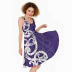 Violet Green Maori Midi Dress Koru Kowhaiwhai