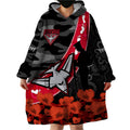 Essendon Football ANZAC 2023 Wearable Blanket Hoodie Bombers Aboriginal Mix Poppy Camouflage LT14