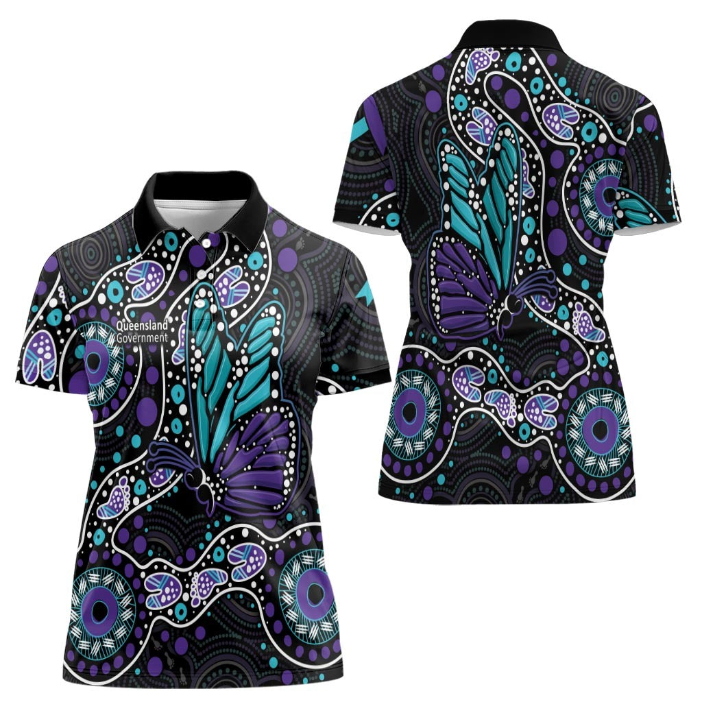 CUSTOMER REQUEST - tracey.munt - 190326 Women Polo Shirt Teal & Purple Ribbon Butterfly LT7