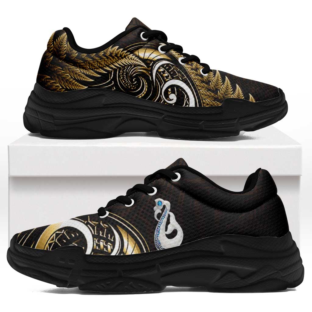 Yellow New Zealand Chunky Sneakers Aotearoa Silver Fern With Manaia Maori Unique