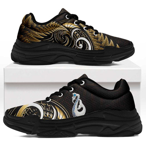 Yellow New Zealand Chunky Sneakers Aotearoa Silver Fern With Manaia Maori Unique