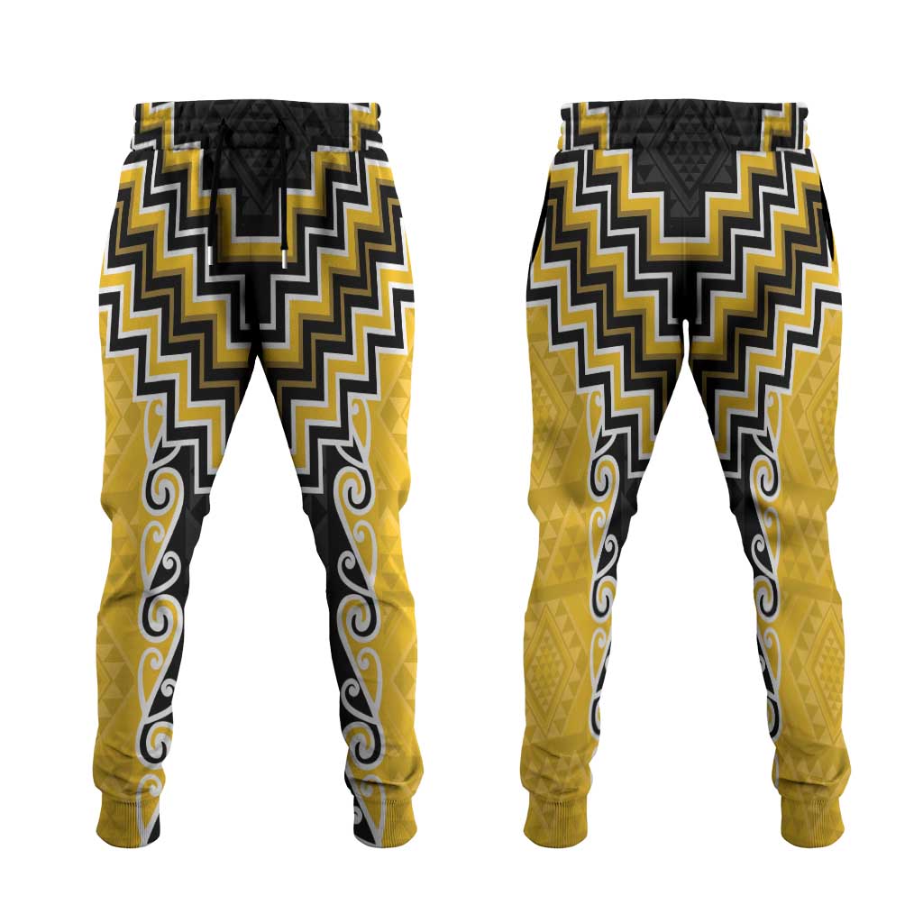 Yellow Niho Taniwha Mix Poutama Jogger Pants Unique Taniko Aotearoa - Aussie Hoodie