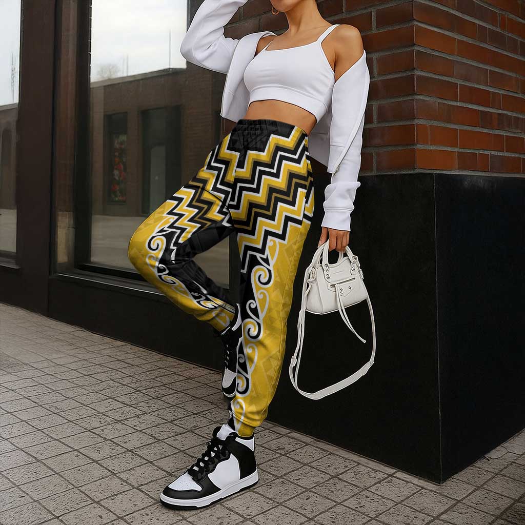 Yellow Niho Taniwha Mix Poutama Jogger Pants Unique Taniko Aotearoa - Aussie Hoodie