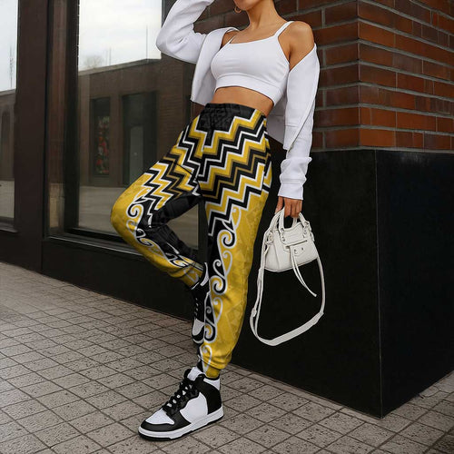 Yellow Niho Taniwha Mix Poutama Jogger Pants Unique Taniko Aotearoa - Aussie Hoodie