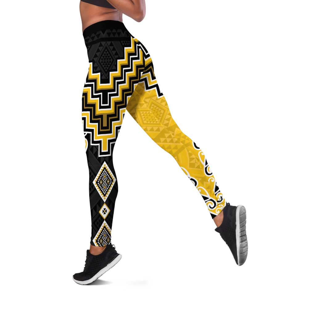 Yellow Niho Taniwha Mix Poutama Leggings Unique Taniko Aotearoa - Aussie Hoodie