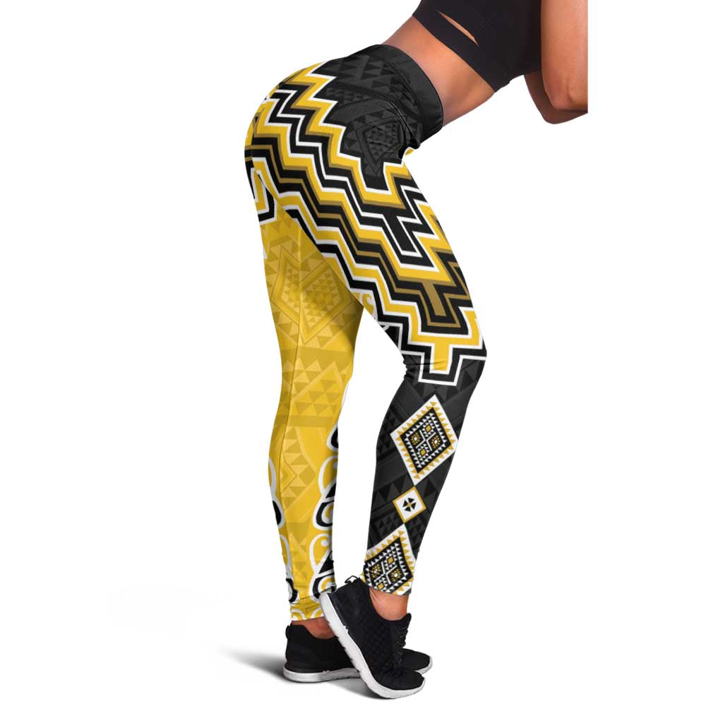 Yellow Niho Taniwha Mix Poutama Leggings Unique Taniko Aotearoa - Aussie Hoodie