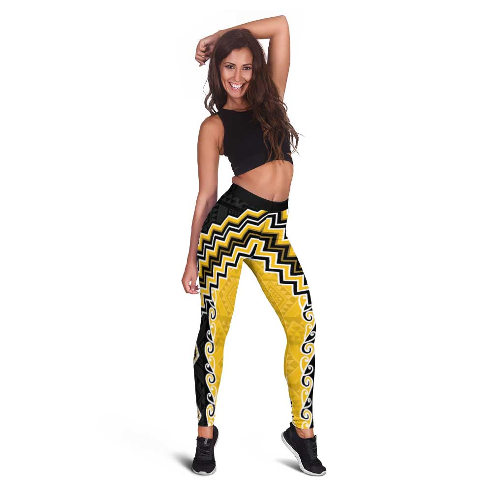 Yellow Niho Taniwha Mix Poutama Leggings Unique Taniko Aotearoa - Aussie Hoodie