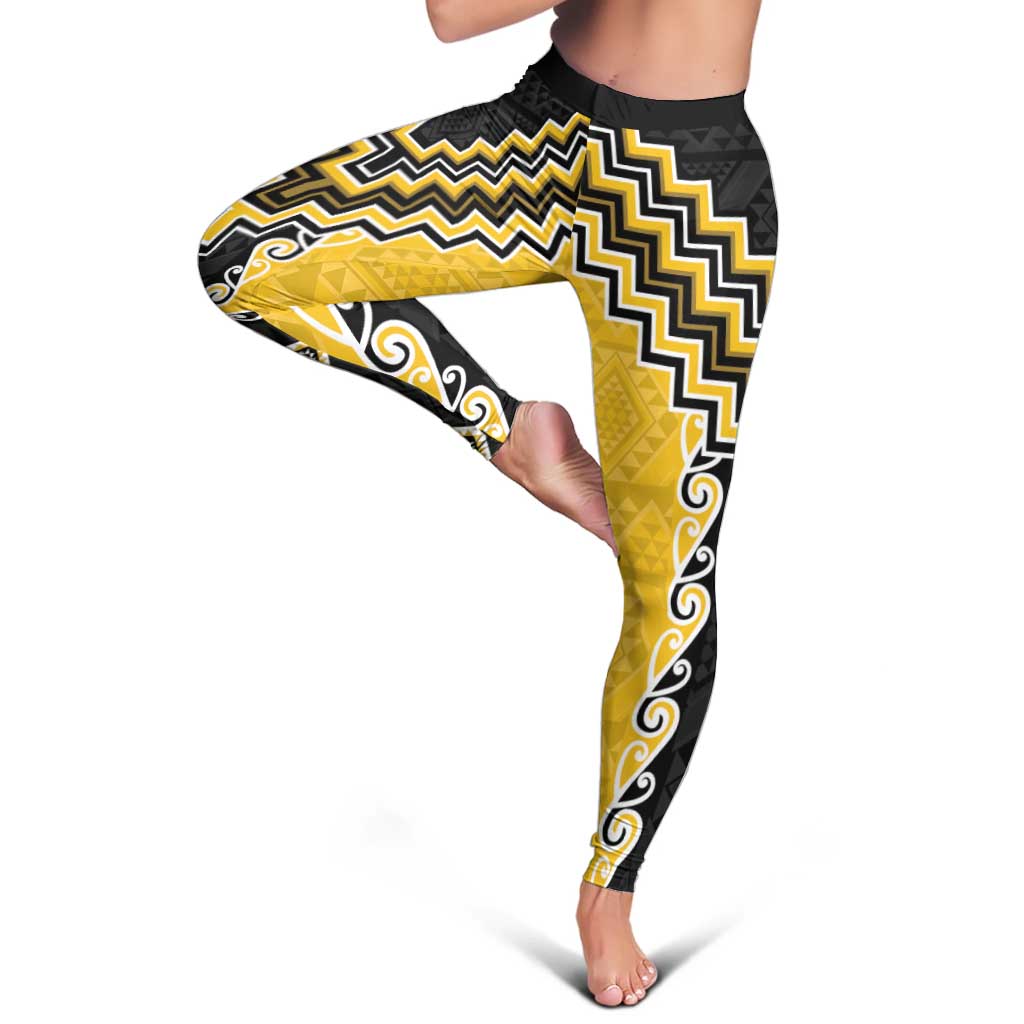 Yellow Niho Taniwha Mix Poutama Leggings Unique Taniko Aotearoa - Aussie Hoodie
