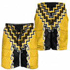 Yellow Niho Taniwha Mix Poutama Shorts for Men Unique Taniko Aotearoa - Aussie Hoodie