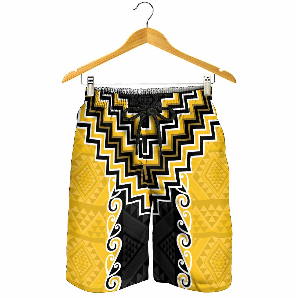 Yellow Niho Taniwha Mix Poutama Shorts for Men Unique Taniko Aotearoa - Aussie Hoodie